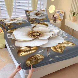 3-Piece Set Luxurious 3D Floral Bedding Set, Decorative Bedsheet Sets, Includes 1 Fitted Sheet and 2 Pillowcases, Ideal for Home Hotel Room Decor, Perfect Gift Choice