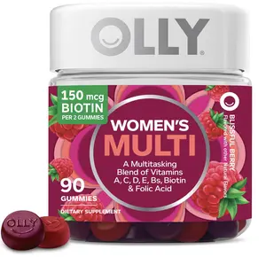 OLLY Women's Multivitamin Gummy, Overall Health and Immune Support, Vitamins A, D, C, E, Biotin, Folic Acid, Adult Chewable Vitamin, Berry, 45 Day Supply - 90 Count (Pack of 1)