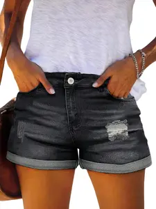 Women's Trendy Washed Black Denim Shorts - Slim Fit, Stylish Street Style, Versatile and Comfortable, Machine Washable, Colorfast. Ships within 24 Hours. bootcut jeans baggy jeans 