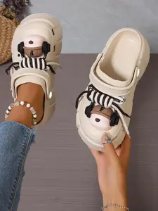 Women's Cute Cartoon Bear Design Clogs, Casual Comfortable Platform Slippers for Indoor Outdoor Wear, All-match Shoes for Daily Wear