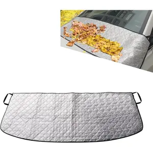 Car Windshield Rain Trough Cover Foldable Leaf and Snow Proof Shield Wiper Adsorption Protective Shade with Windproof Fixed Strap Universal Frost Sunlight Defense for All Season Silver