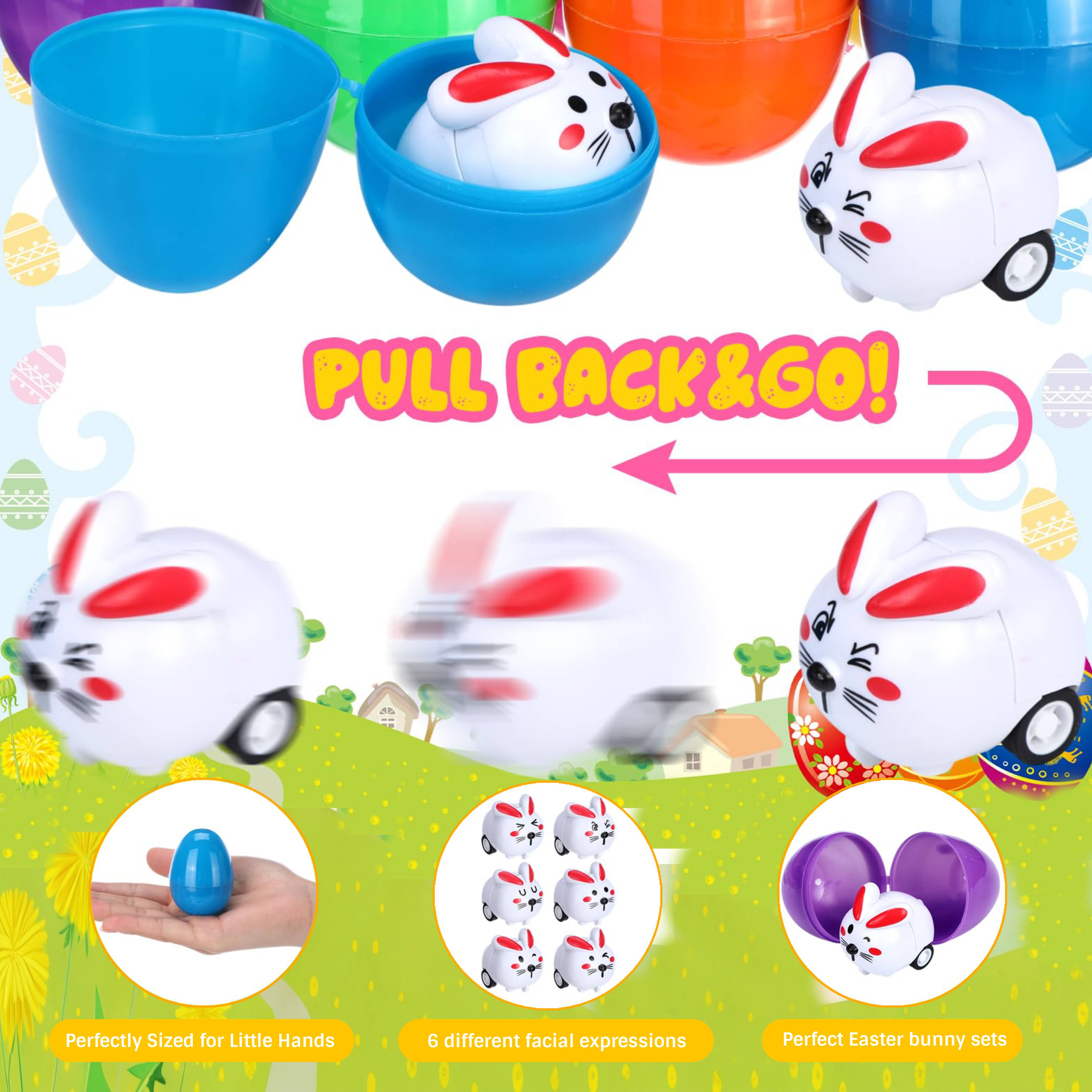 30/50 Pcs Easter Egg fillers Set with Mini Pull Back Cars, Easter Bunny Toy Car for Easter Egg Hunt, Plastic Non-Candy for Boys Girls Easter Basket Stuffers Gifts Spring Party Favors Classroom Prize Supplies