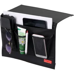 Bedside Storage Organizer,Remote Control Holder Armchair Couch Caddy Sofa Armrest Bag for tablet Magazine Phone , Black