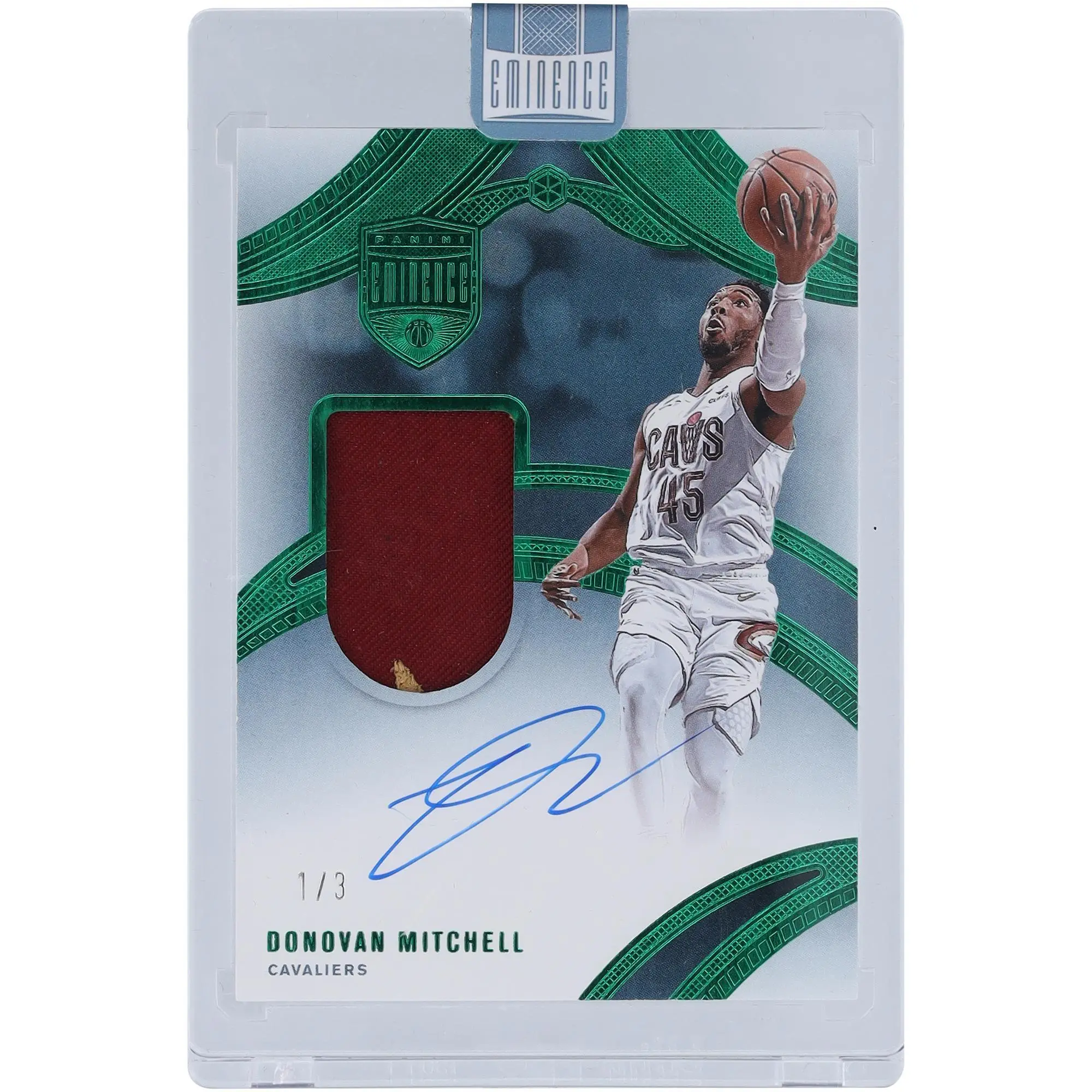 Donovan Mitchell Cleveland Cavaliers Autographed 2024-25 Panini Eminence Emerald Patch 2 Color Relic #EPA-MIT #1/3 Card - Fanatics Authentic Certified