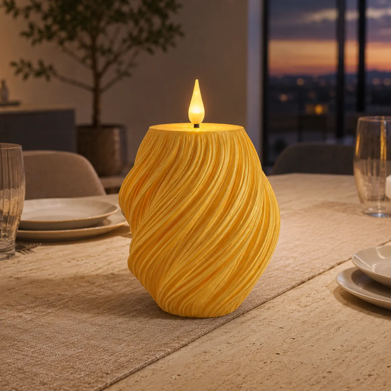 3D Printed LED Flameless Candle Light, Unique Spiral Texture Decorative Candle with Remote Timer, Realistic Flickering Flame Effect, Modern Home Decor Accent for Bedroom Living Room Table Decor Gift