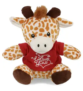 PLUSH I LOVE YOU RED SHIRT- 6" PLUSH - GIRAFFE Cuddly Teddy Bear Stuffed Animal