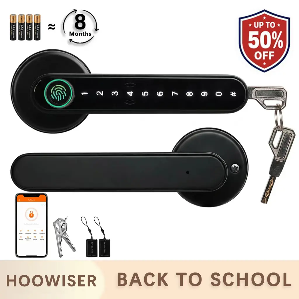 [Deals for You Days]HOOWISER 5-IN-1 Smart Lock Fingerprint Door Lock Biometric Digital Keyless Entry Lock with Keypad Handle, Secure Electric Smart Lock for Home Apartment Bedroom Hotel Office