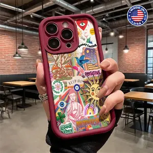 Colorful Positive Vibes Spiritual Collage Aesthetic Design Case for iPhone 17 16 15 14 Pro Max 13 12 11 XR XS Plus Air Slim Shockproof Anti Scratch Durable TPU Protective Cover
