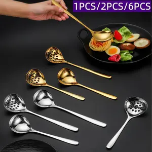 1PCS/2PCS/6PCSKorean-Style Heavy-Duty Kitchenware Stainless Steel Soup Spoons with Extended Handles — Dishwasher-Safe, Durable, and Suitable for Residential, Commercial, and Hospitality Settings