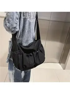 Messenger Bag Japanese Satchel Shoulder Bag Functional Tooling Bag Solid Color Simple Large Capacity Casual Messenger Bag