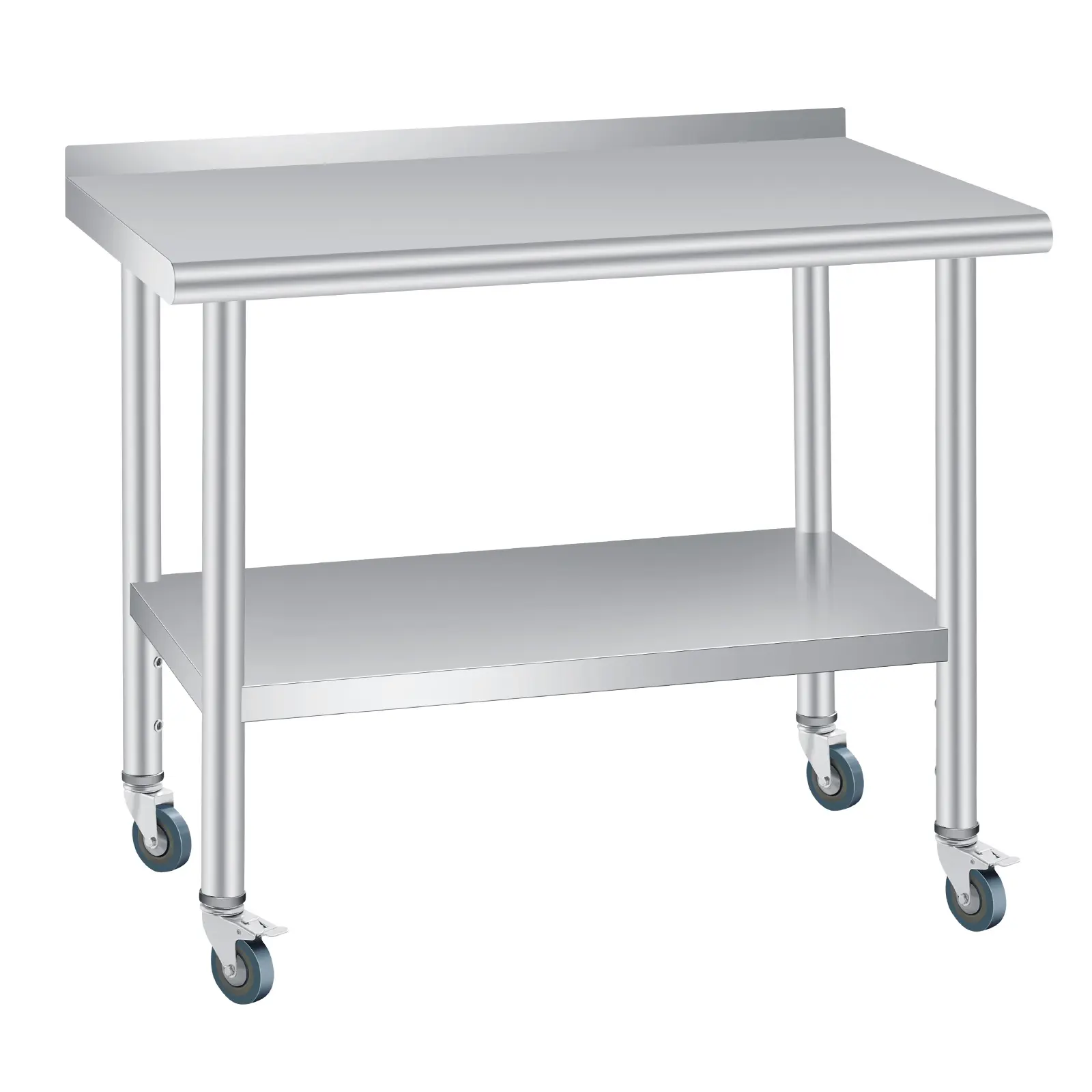 Garvee Upgraded-Commercial Stainless Steel Prep & Work Table, With Backsplash, Heavy Duty, Adjustable Undershelf, 4 Caster Wheels, Durable Food Service Workstation for Restaurant, Kitchen and Business Use