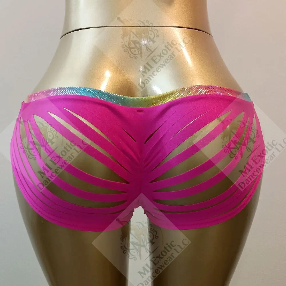 Bootie Shorts, Fuchsia with Neon Rainbow Trim, Full Sluts, Exotic Dancewear