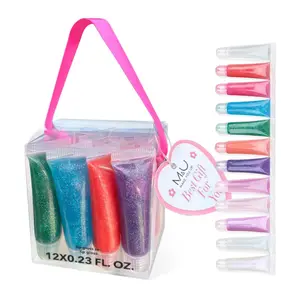 M&U Glitter Lip Gloss Set with Carrying Case, 12Pcs Assorted Flavors Moisturizing Shimmer Glossy Lip Party Favor Make-up for Kids and Teens Ages 5+