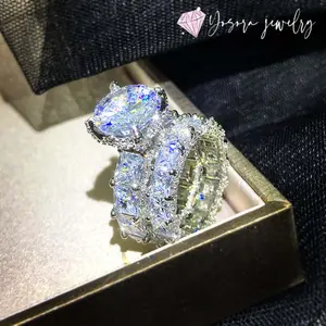 Women's oversized cubic zirconia 2PC stackable ring set, true love eternal promise, perfect gift for proposal wedding ring anniversary sizes 6-10