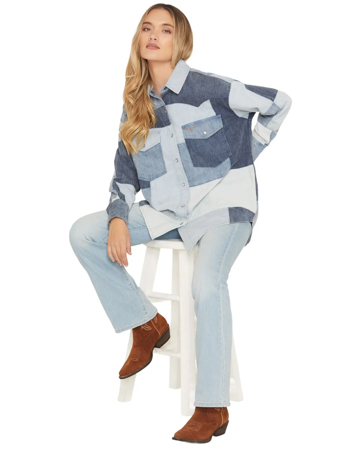 Kimes Ranch Women's Women'S Olly Patchwork Long Sleeve Snap Denim Shirt - Wto0000078