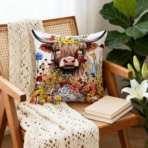 Highland Cow Printed Throw Pillow, Rustic Cushion, Soft Polyester Accent Pillow, Includes Pillow Core, with Zipper, Ideal for Farmhouse, Living Room, Bedroom & Cottage Decor, Great Gift for Animal Lovers