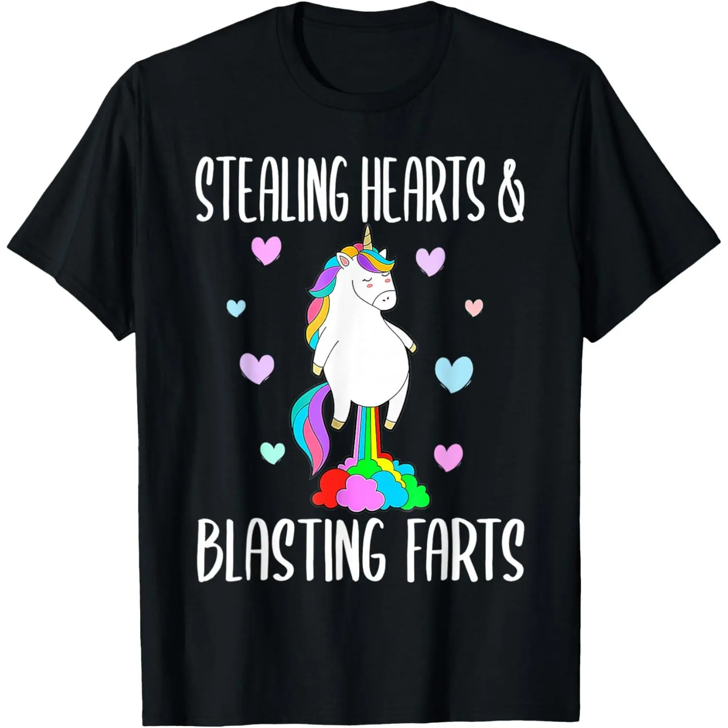 Stealing Hearts Blasting Farts Valentines Day Unicorn Funny T-Shirt