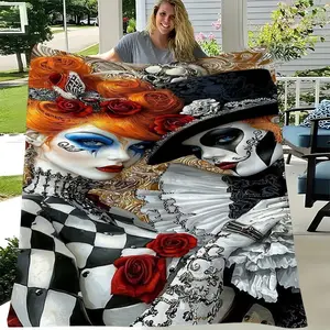 Gothic Style Couple Skull Rose Print Blanket, Soft Comfortable Multi-Use Throw, Home Outdoor Use, Unique Gift