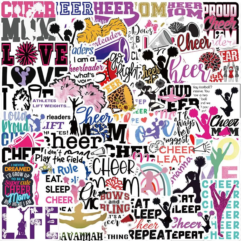Cheerleader Theme Sticker, 50pcs/set Cheerleader letter Pattern Decorative Sticker, DIY Decals for Water Bottle, Laptop, Phone Case, Scrapbooking, Journal Making