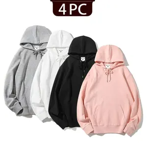 4-pack of women's solid color thickened loose hoodies, regular thickened fit, casual long-sleeved sweatshirts, suitable  autumn and winter wear, unisex hoodies, versatile  everyday wear.