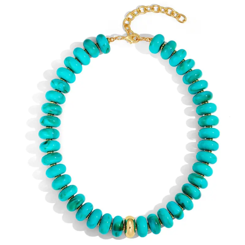 BIGWIG Women's Chunky Beaded Choker Necklace - Adjustable, Gold-Accent Shine, Y2K Boho Style, Turquoise Jewelry, Casual Festival Beachy Accessory, Beaded Necklaces, Jewelry for Women, Accessories Adults Female