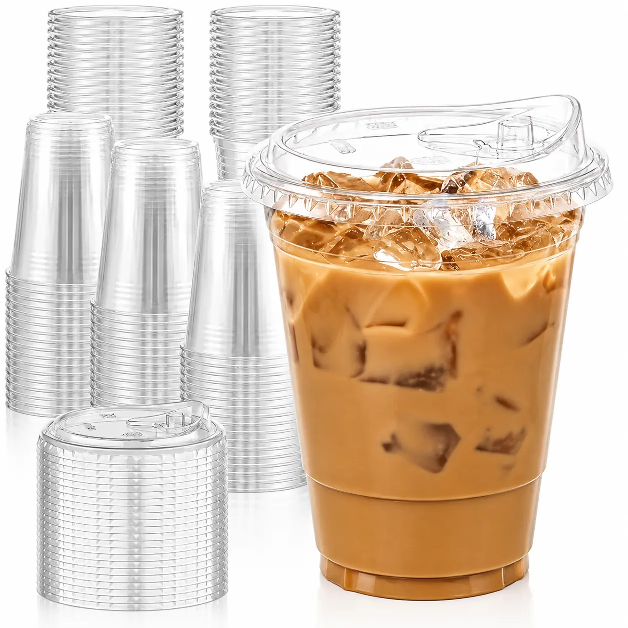 100 Sets, 24oz Crystal Clear Plastic Cups With Sip Lids, Disposable Cups With Sip Through Lids for Iced Coffee, Smoothie, Milkshake, Cold Drinks To Go Cups With Lids