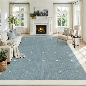 Washable Area Rug with Modern Geometric Print and Cross-print Border Soft Non-slip Foldable Ultra-thin Non-shedding Interior Decorative carpet Rug for Living Rooms Dining Rooms and Children's Rooms