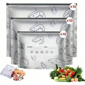 Reusable Aluminum Foil Sealable Storage Bags, 2026 New Resealable Vacuum Zipper Pouches, Stand Up Foil Bags with Labels, Kitchen Accessories