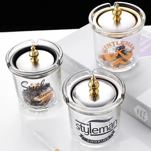 Car Durable Glass Ashtray with Lid, Anti-Flying Creative Large Bar Style, Office Use Smoke Resistant Design, Perfect Gift Idea
