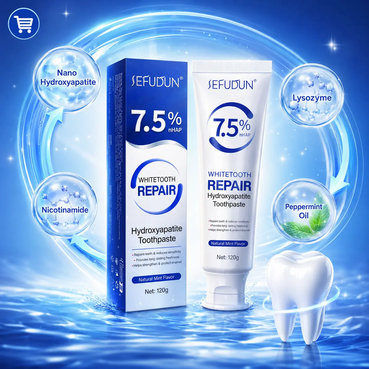 Nonfluoride Hydroxyapatite Toothpaste - 120g Single Item for Daily Teeth Cleaning, Rich Foam, Plant Extracts, Gentle Oral Care, Mint Flavor, Shine Enhancing, Remineralizing Toothpaste, Nonfluoride Toothpaste