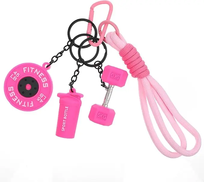 3-in-1 Fitness Keychain Set, Dumbbell-Weight Plate-Shaker Bottle Charms, Cute Gym Bag Accessories, Keychains for Women, Car Use Companion, Car Keychain