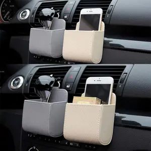 Car Air Outlet Storage Bag, PU Leather Car Sun Visor Phone Holder, Multifunctional Car Organizer, Universal Car Interior Accessories for Stowing & Tidying