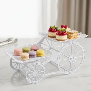 💍 Elegant Party Decor | 2 Tier Plastic Vintage Carriage Cupcake Stand | Bridal Shower Dessert Display Cart