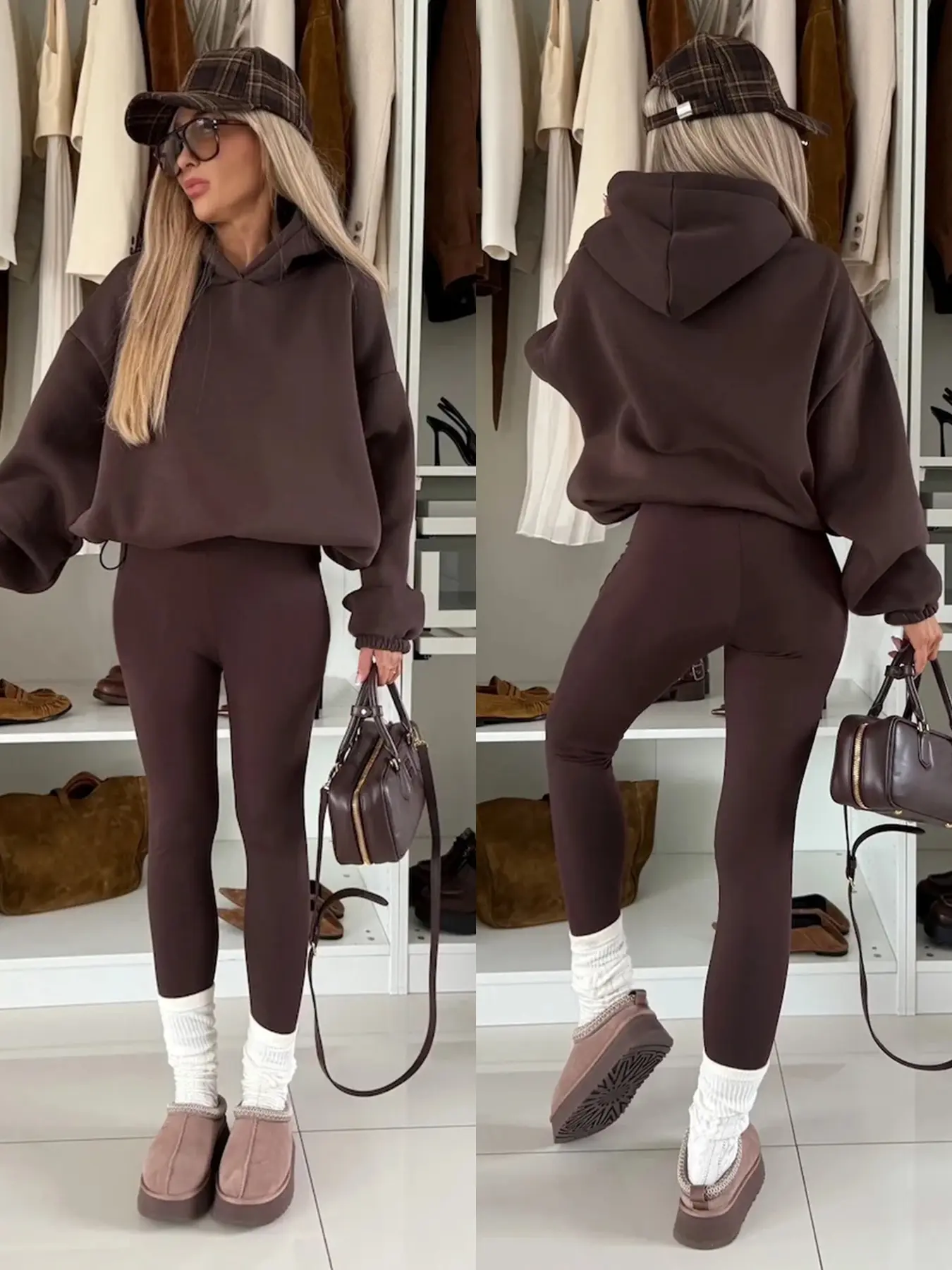 Women's Solid Color Loose Fit Adjustable Drawstring Hoodie Sweatshirt, Fall & Winter Casual Basic Streetwear Long Sleeve Pullover, Womenswear