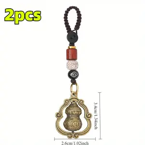 2pcs  Vintage Rotatable Baifu Gourd Keychain for Men and Women, Car and Motorcycle Keyring, Chinese Style Good Luck Spinner Car Hanging Ornament, Bag Charm for Men and Women, Wealth-Attracting Feng Shui Pendant