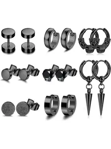 8 Pairs Men's Earrings 316L Stainless Steel Barbell Screw Studs Screw Back Earrings Dangle Hoops Lobe Studs Cubic Zirconia Stud and Hoop Set Stud Earring Jewelry Silver/Black Earrings for Mens