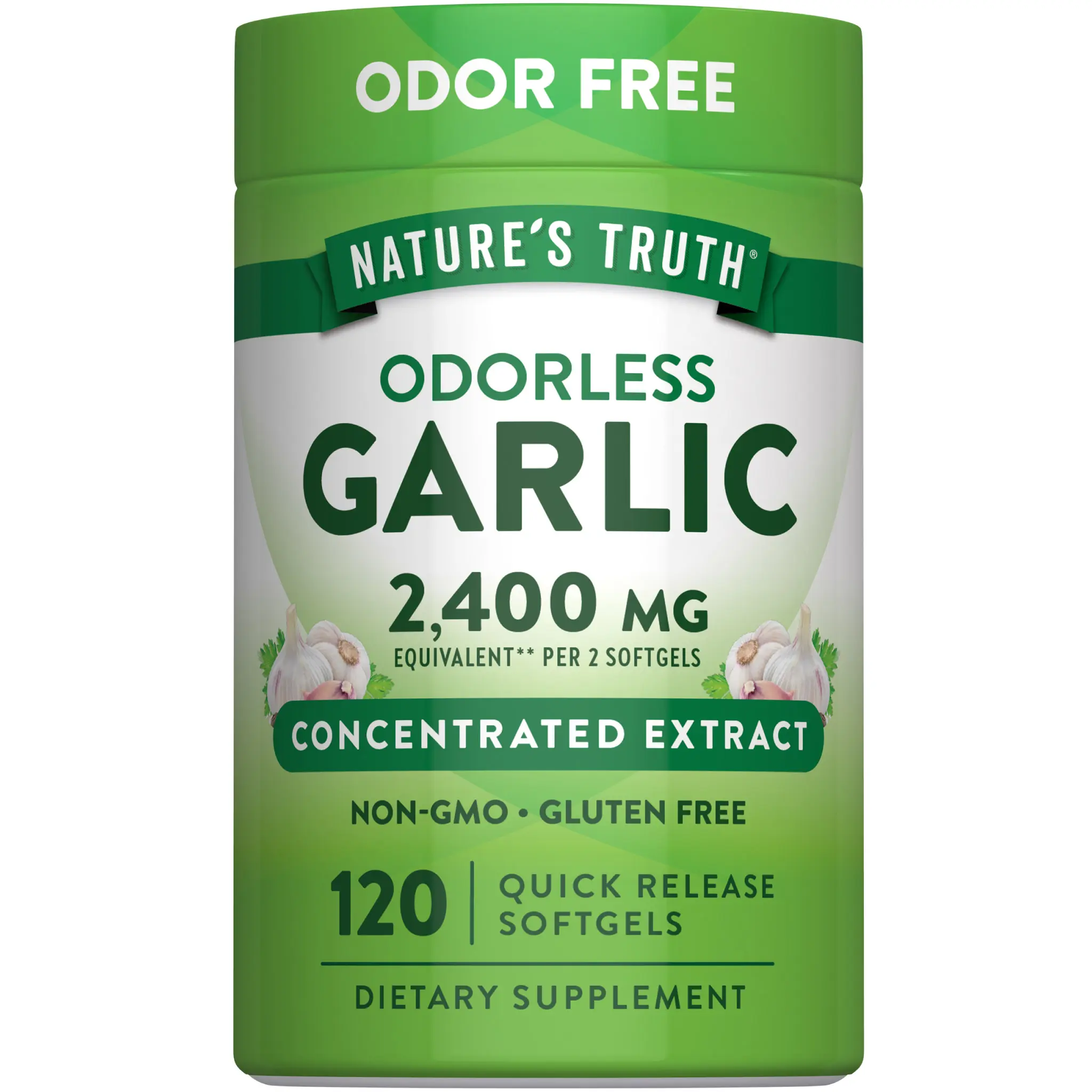 Nature's Truth Odorless Garlic 2400 mg - 120 Softgels - Concentrated Extract - Non-GMO, Gluten Free Supplement Nature's Truth Odorless Garlic 2400 mg - 120 Softgels - Concentrated Extract - Non-GMO, Gluten Free Supplement