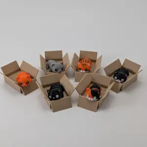 Mini Cats in Boxes - Articulating Cats - Tuxedo, Calico, Tabby, Orange, Grey, Black Cats in Cardboard Box Holder - Home Decor Gift Set