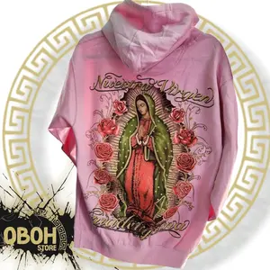 Virgencita de Guadalupe loght pink Blink Hoodie Menswear Stylish Sweaters Underwear Pullover Elegant Cotton Print Casual Outfits