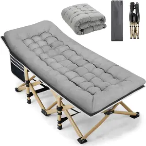 Portable Camping Cot, 600LBS Max Load, Extra Wide with Thick Mattress, Folding Cot  Outdoor Camping/Office, Home Nap (Grey)
