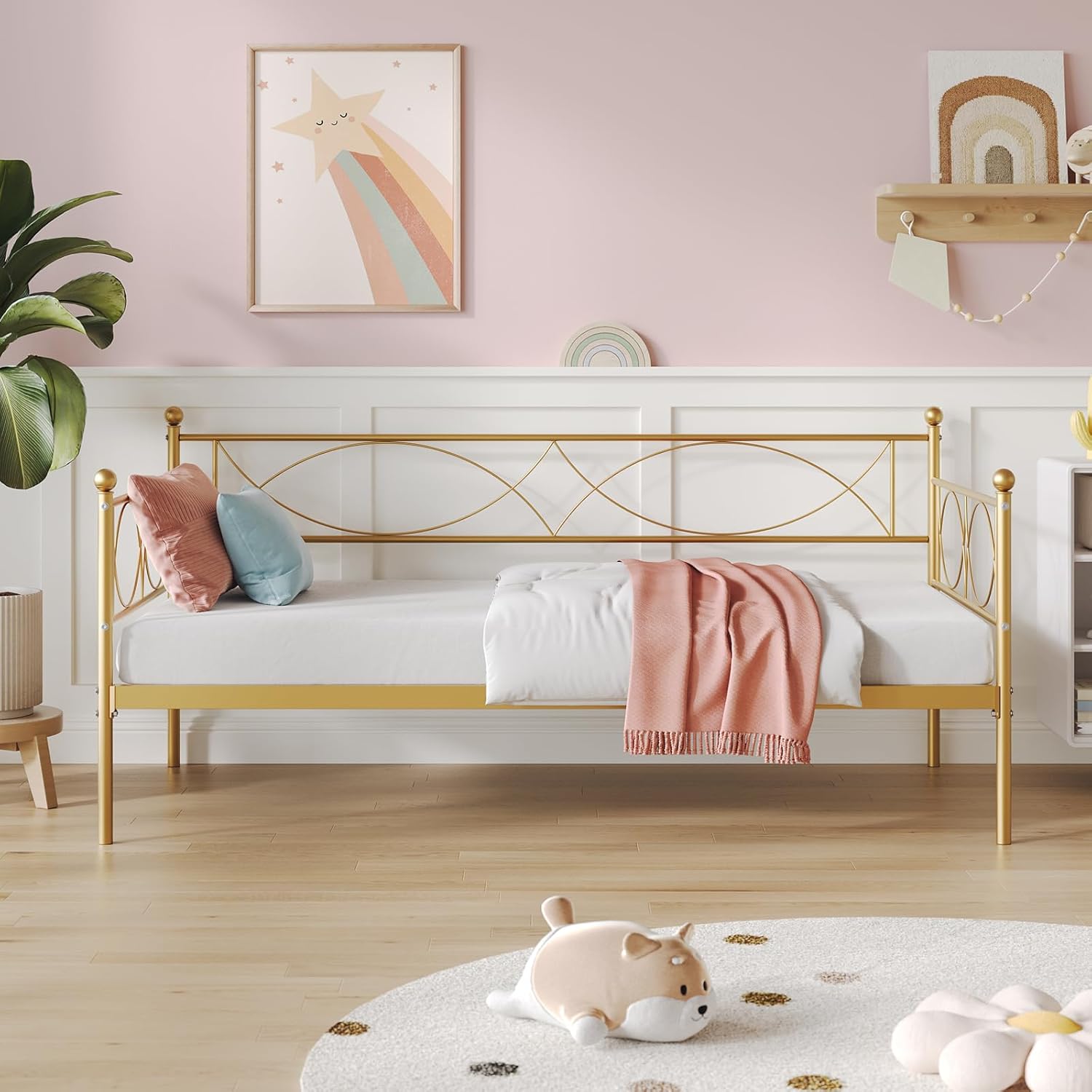 Twin daybed with Trundle, Metal Twin Daybed and Trundle Set, Day Bed Sofa Bed Frame with Steel Slat Support, Multifunctional Daybed Frame for Bedroom