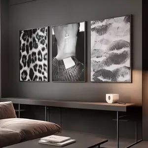 Set of 3 Trendy Y2k Girly Poster, Kiss Lips, Leopard  Black and White Aesthetic Room Decor