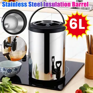 Insulated Beverage Dispenser, 1.5 Gal/6L Stainless Steel Thermal Drink Server with Spigot Suitable for Party Hot and Cold Drinks, for Tea Coffee Water in Cafes & Restaurants, Silver
