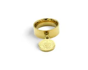Dangling Coin Ring - Gold Toned with Coin Charm