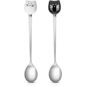 2pcs Stainless Steel with Cat Heads Cat Spoon Mini Spoon Stainless Steel Ice Cream Dessert Spoon Beautiful Animal Shape Paw Cat   Utensils Kitchenware