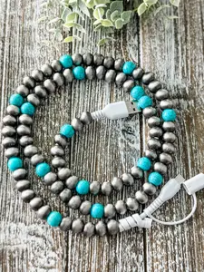 Western Turquoise & Pearl Beaded Phone Charger