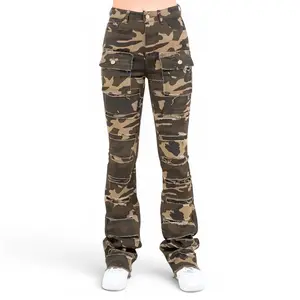 Distressed Patchwork Stacked Camouflage Pants
