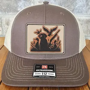 Duck Hunter Leather Patch Trucker Hat, Richardson 112, Bird Dog Hunter Hat, Dad Gift Husband Gift, Sportsman Gift, Laser Engraved