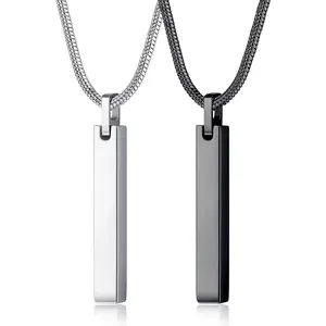 MILACOLATO Stylish Stainless Steel Bar Pendant Necklace Set for Couples Sleek Design Snake Chain 61CM Length Perfect Jewelry Gift for Men and Women