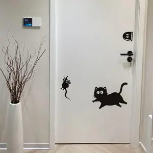 Black Cat Catch Mouse Wall Decals Peel And Stick 17.3" X 10.6" 3d Funny Sticker Diy Removable Vinyl Art Murals For Living Room Rooms Bedroom Animal Decor